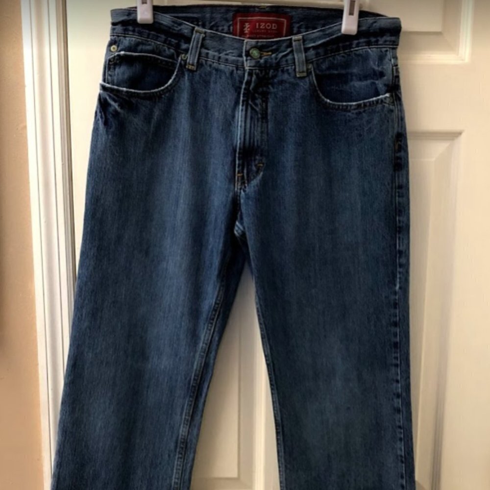 Izod Men's Denim Blue Jeans Relaxed Straight - Picture 9 of 11